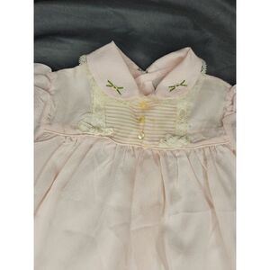 VINTAGE Baby Dress PINK LACE RIBBON 6 mos Embroidered‎ Cottagecore MCM 60s 70s
